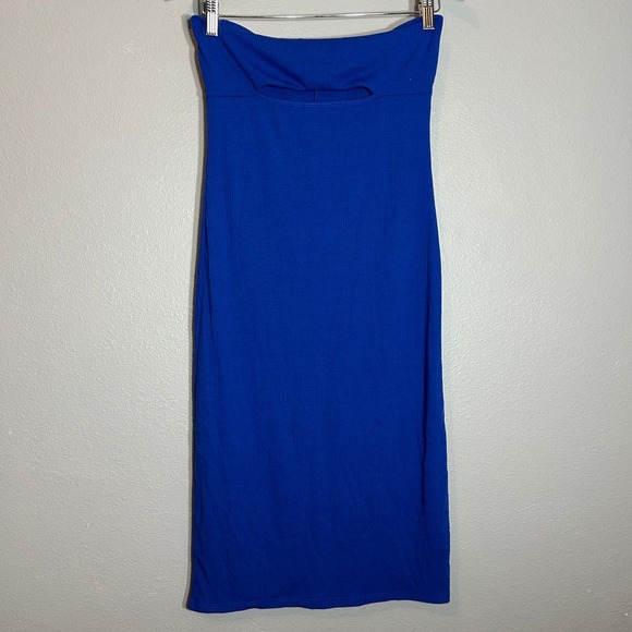 Rolla Coaster Bodycon Dress Cutout Strapless Ribbed Royal Blue Size L - Picture 1 of 5